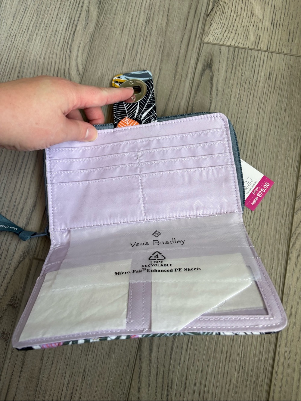 Vera Bradley Lavender Quilted Wallet with Floral Snap - Picture 3 of 5